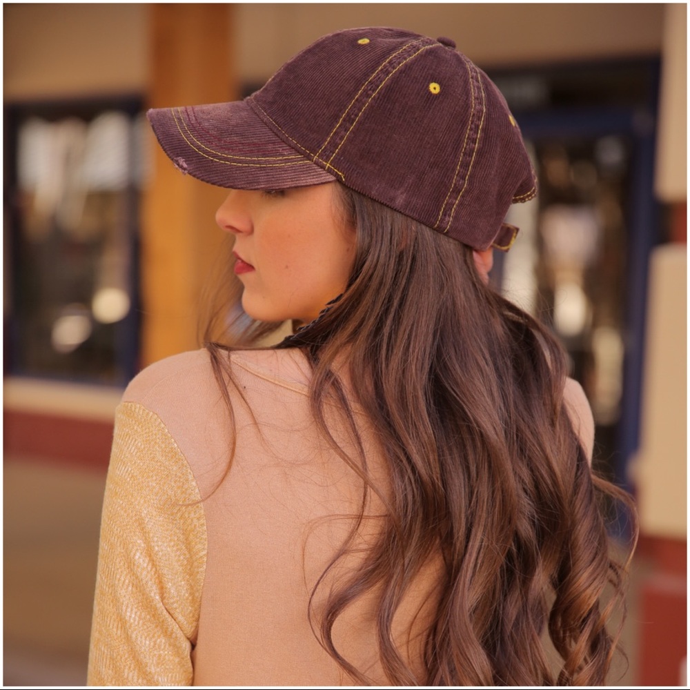 ✨LAST ONE✨Corduroy distressed baseball cap/brown - Picture 3 of 4